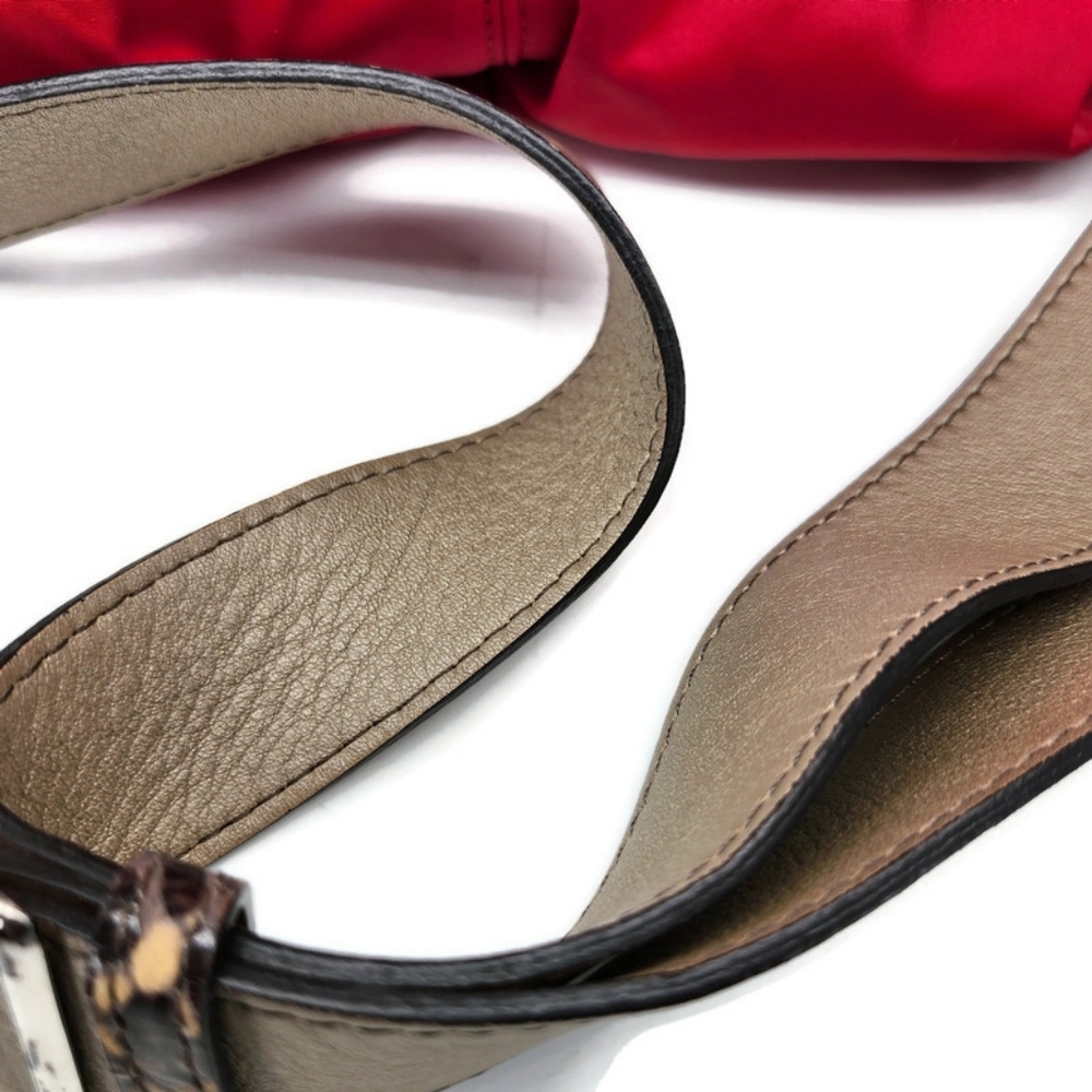 Brighton GoGo Red Nylon Black-Tan Snake Print Leather Convertable Crossbody Bag - Picture 8 of 16